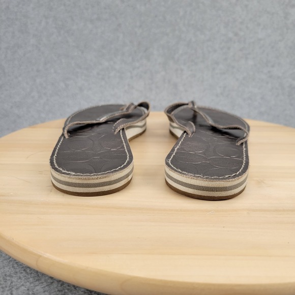 Coach Wilma Poppy Leather Sandals Flip Flops Size 7 Silver Metallic - Picture 6 of 10